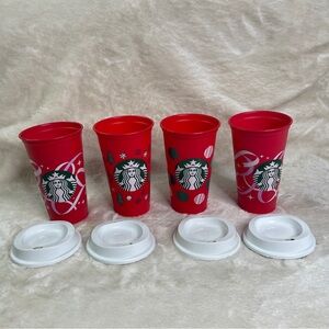 StarBucks Holiday Cups Bundle/ Four 16 oz Plastic CoffeeCups Sip into the Season